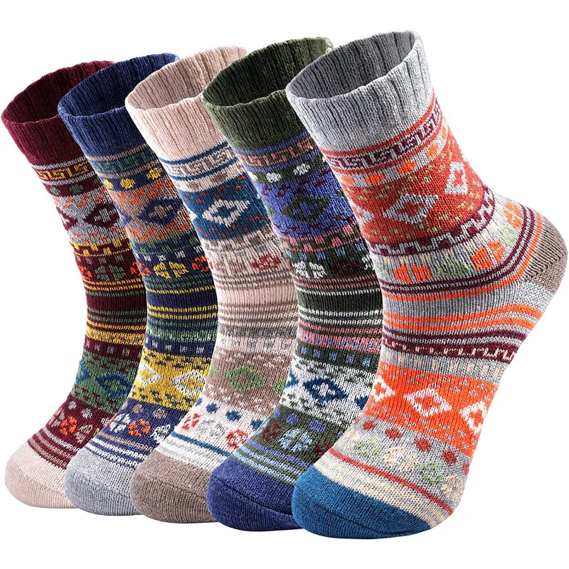 5 Pack Wool Women's - Winter Warm Socks for Women Thick Soft Cozy Knit Boots