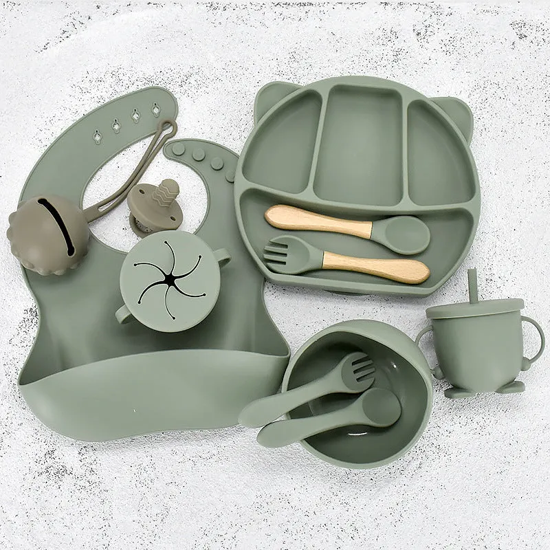 9 Piece Set Of Cartoon Bear Silicone 11 Piece Set Of Partitioned Dinner Plate