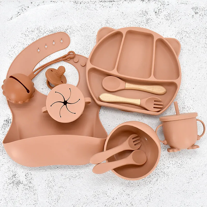 9 Piece Set Of Cartoon Bear Silicone 11 Piece Set Of Partitioned Dinner Plate