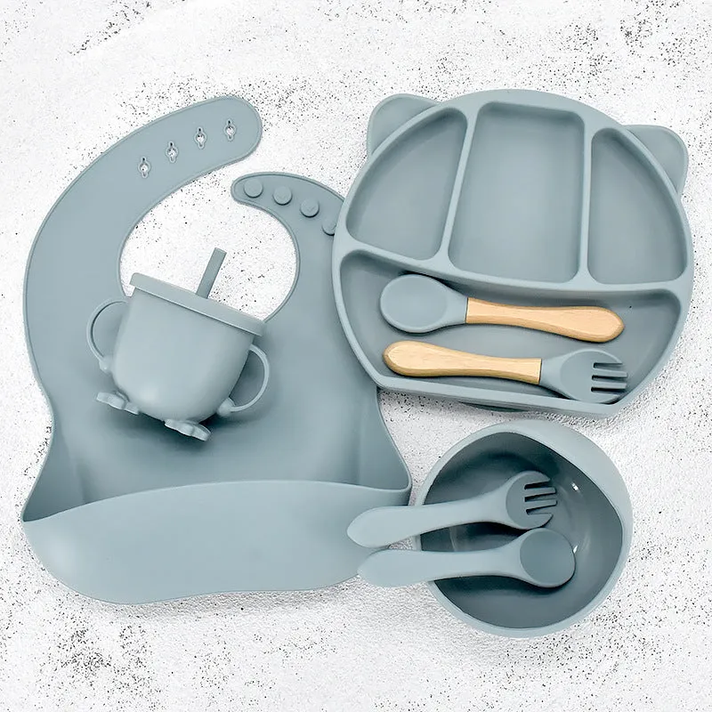 9 Piece Set Of Cartoon Bear Silicone 11 Piece Set Of Partitioned Dinner Plate