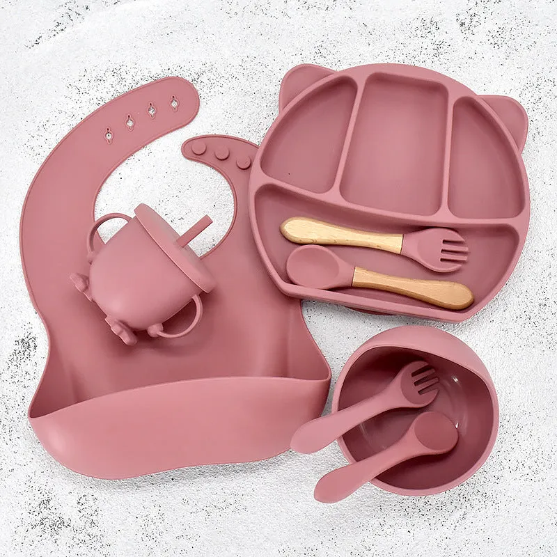 9 Piece Set Of Cartoon Bear Silicone 11 Piece Set Of Partitioned Dinner Plate