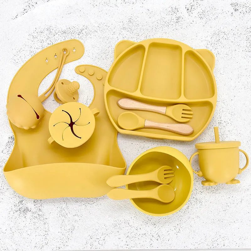 9 Piece Set Of Cartoon Bear Silicone 11 Piece Set Of Partitioned Dinner Plate