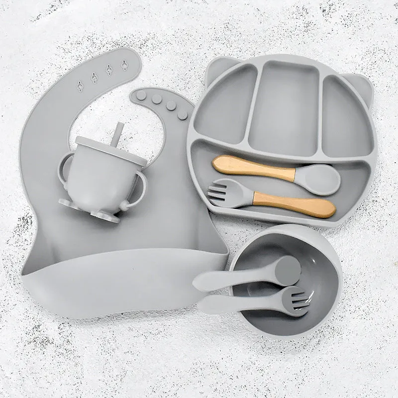 9 Piece Set Of Cartoon Bear Silicone 11 Piece Set Of Partitioned Dinner Plate