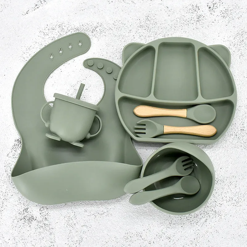 9 Piece Set Of Cartoon Bear Silicone 11 Piece Set Of Partitioned Dinner Plate