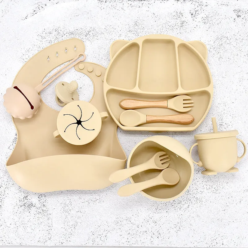9 Piece Set Of Cartoon Bear Silicone 11 Piece Set Of Partitioned Dinner Plate