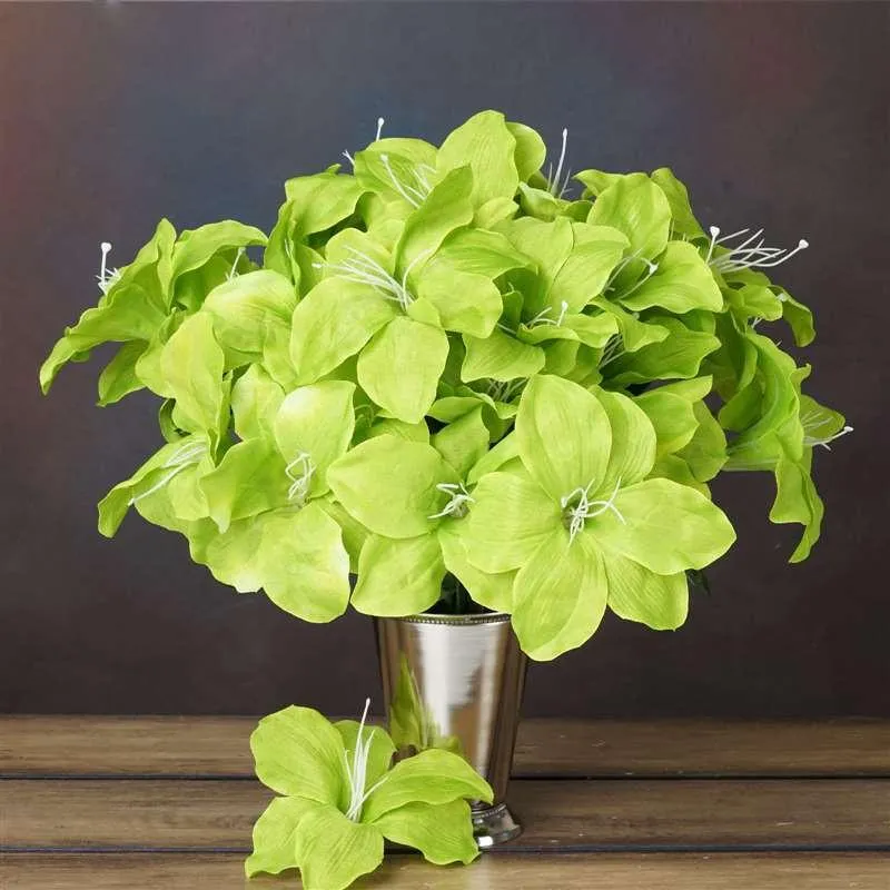 Eastern Lily Bush Artificial Silk Flowers - Sage Green