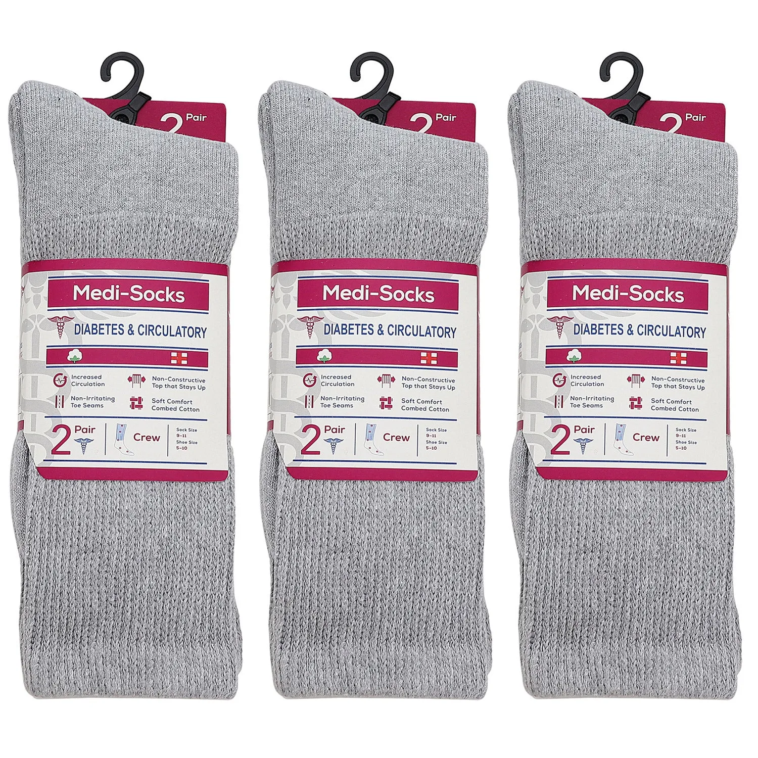 Falari Women Diabetic Socks Diabetes Edema and Circulatory Loose Fitting Cotton Crew Socks - 6 Pairs Gray